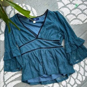 Elegant Lace Teal Top